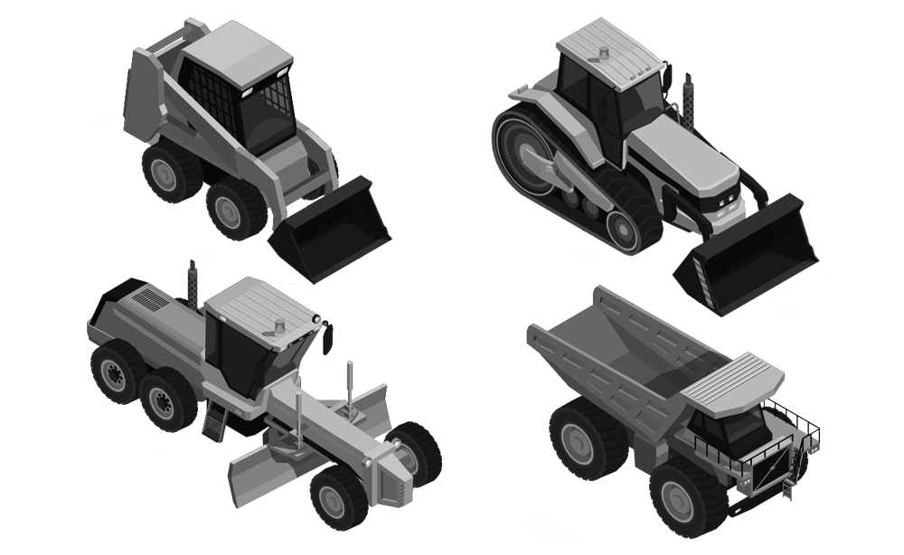 Verschiedene Baumaschinen, die von ECHLE umgebaut werden